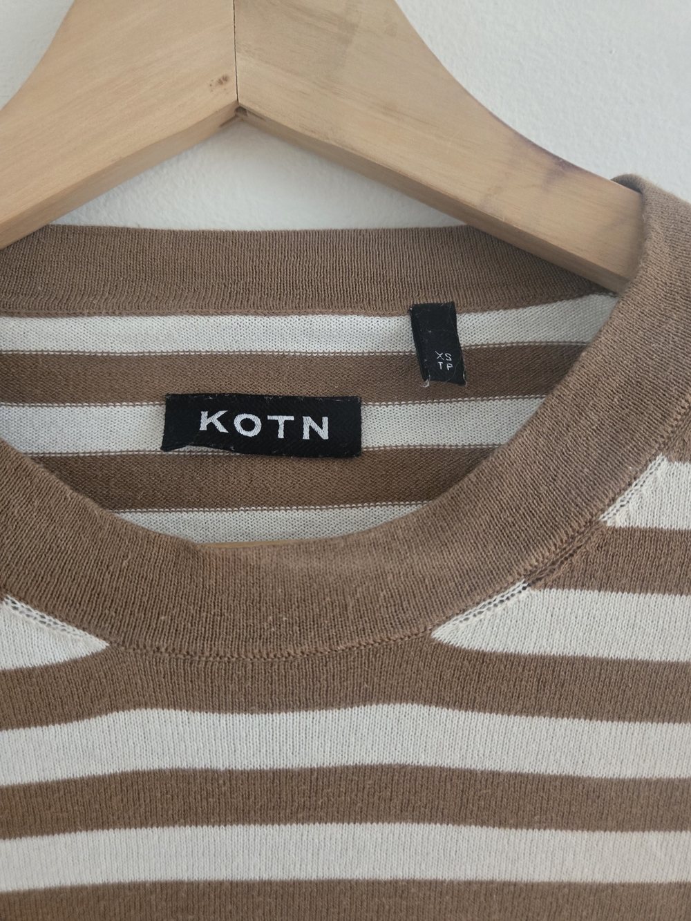 Kotn Striped Crewneck Sweater in Beige and Cream - Picture 5 of 9